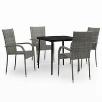 juego de comedor para jardin 5 uds  conjunto mueble jardin mesa y sillas con cojines gris y negro