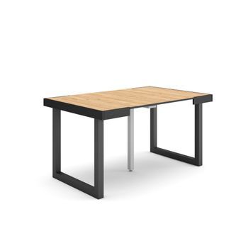 Mesa Consola Extensible, Mesa Comedor Plegable, 140, Para 6 Comensales, Patas Madera Maciza, Estilo Moderno, Roble