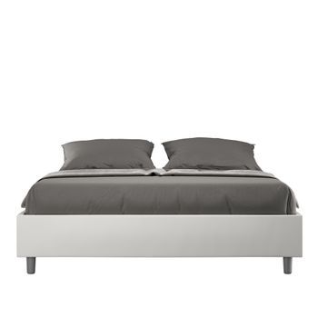 Cama Con Somier Acolchada 160x210 Cuero Sintético Blanco Azelia