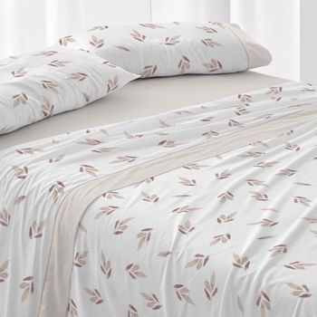 Juego De Sábanas 100% Algodón Floral Cama De 105 Cm - Beige - Burrito Blanco