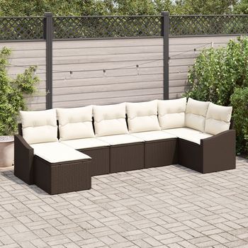 Conjunto De Sofá De Jardín  De 7 Piezas Con Cojines En Ratán Polivalente Marrón V3949 Unico / Beige