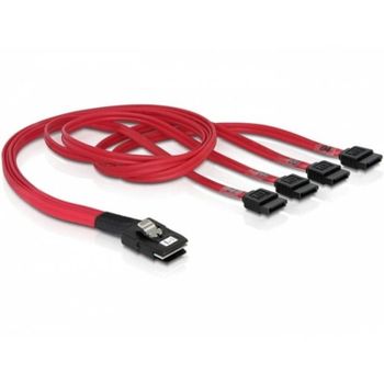 Cable DeLOCK mini SAS 36pin a 4x SATA, 0,5 m, Rojo