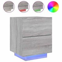 mesita de noche  mesa auxiliar  mesilla con luces led madera de ingenieria gris sonoma