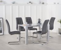 atlanta 120cm light grey high gloss dining table with lorin chairs