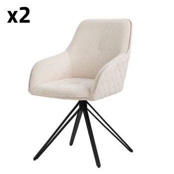 2x Sillas de comedor giratoria color crema tapizado de tela tejida