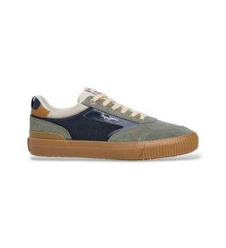 Pepe Jeans para hombre. PMS300019 Zapatillas de piel Nolan Street verde (43), Plano, Ante, Cordones, Casual