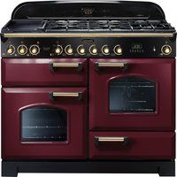 rangemaster classic deluxe 110 dual fuel range cooker - cranberry  brass cranberry