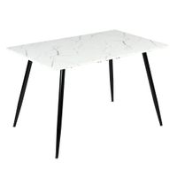 mesa de comedor rectangular estilo escandinavo efecto marmol blanco