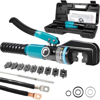 Alicates Hidráulicos Profesionales de 10 Toneladas, Kit de Herramientas de Crimpado Hidráulico de 12 a 2/0AWG con 9 Matrices para Terminales de Batería y Cables de 4/6/8/10/16/25/35/50/70 mm²