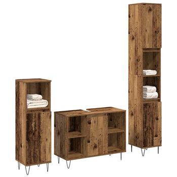 Juego De Muebles De Baño | Armario De Baño Con Estante 3 Piezas Madera Vieja