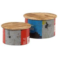 mesa de centro 60x60x35 cm madera maciza de mango y chapa metalica envejecida - multicolor