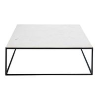 mesa de centro cuadrada de marmol blanco y metal negro l100 cm