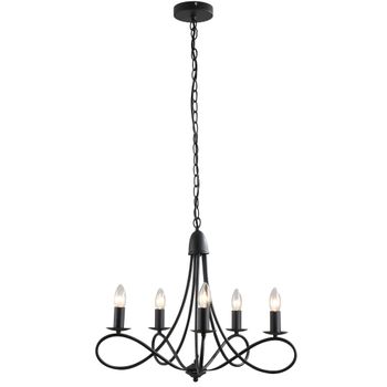 HOMCOM Lámpara de Techo Estilo Rústico, Acero Trenzado Negro con 5 Candelabros Regulables y Plegables Ф58 x 45cm   Aosom España