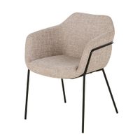 silla de comedor con reposabrazos de tela marron y acero