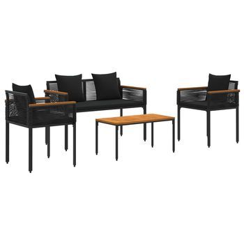 Juego De Muebles De Exterior 4 Piezas | Mobiliario De Jardín Negro Ratán Sintético