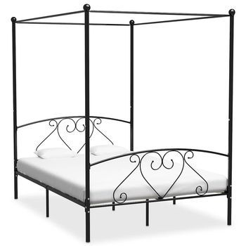 Estructura Cama Con Dosel Sin Colchón Metal Negro 160x200 Cm Vidaxl
