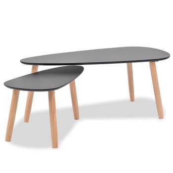 Set De Pack 2 Uds Mesas De Centro，mesa Auxiliar，mesa De Café Madera Maciza De Pino Negro