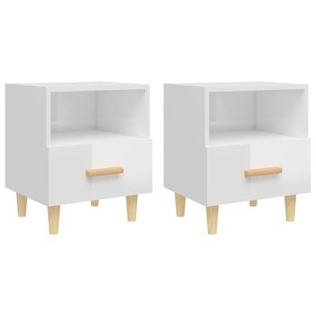 Pack 2 Uds Mesitas De Noche | Mesa Auxiliar | Mesilla Blanco Brillante 40x35x47 Cm