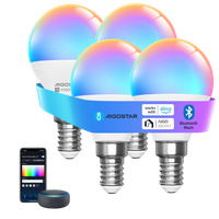 aigostar mesh- bombilla inteligente bluetooth mesh g45 2700k-6500k y rgb regulable e14 65w 555lm bombilla led inteligente compatible con alexa y google home incluye mando a distancia 4uds