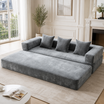 Sofá Modular De Chenilla Welltin - Sofá De Bloques Combinables Con Bolsillos Laterales, Base Antideslizante, 198x79x60cm, Gris Oscuro