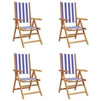 pack 4 uds sillas jardin  silla de exterior  sillon reclinables madera maciza tela azul blanco