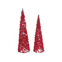 conjunto de 2 figuras decorativas arboles de navidad decoracion de alambre metal rojo takern