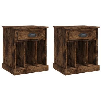 Pack 2 Uds Mesitas De Noche | Mesa Auxiliar | Mesilla Color Roble Ahumado 43x36x50 Cm