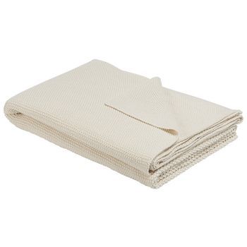 Manta De Algodón Beige 130 X 180 Cm Cama Punto De Gruz Tamaño Grande Asaka