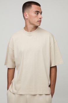 Basic Oversized Boxy Extended Neck T-Shirt, Beige