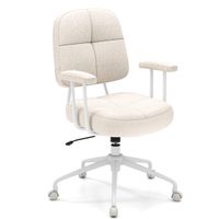 costway silla de trabajo giratoria ajustable tapizada en chenille con respaldo acolchonado y reposabrazos beige
