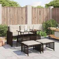 set sofas jardin 4 uds  mueble jardin mesa y sillas y cojines ratan sintetico vidrio marron cfw41581