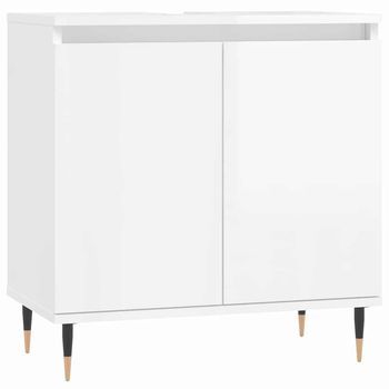 Armario De Baño | Mueble Baño Madera De Ingeniería Blanco Brillo 58x33x60 Cm