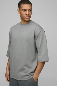 Camiseta Oversize Gruesa Con Mangas A La Mitad Entrelazadas, Gris