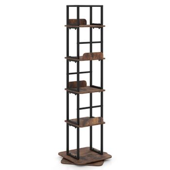 Costway Estantería Giratoria de 5 Niveles con Rotación 360° y Estantes de Almacenamiento Estructura Metálica para Salón Dormitorio Marrón Rústico