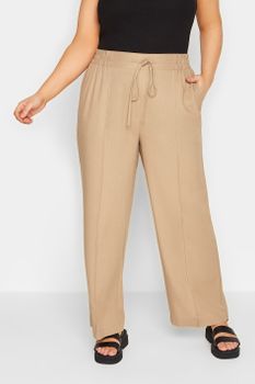 Yours Pantalones Anchos Beige De Mezcla De Lino, Mujer Curvy Y Tallas Grandes, Yours