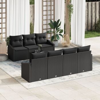 Conjunto De Sofá De Jardín Set De 8 Negro Ratán V5737 Unico / Negro