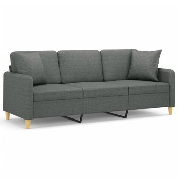 Sofá De 3 Plazas Con Cojines Tela Gris Oscuro 180 Cm Vidaxl