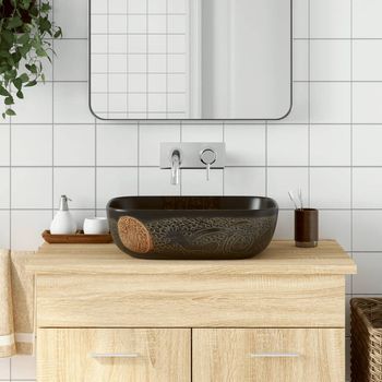 Lavabo Sobre Encimera | Lavabo De Baño Moderno Rectangular Cerámica Negro 48x37,5x13,5cm Cfw10495