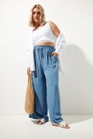 yours pantalon ancho azul de cambray mujer curvy y tallas grandes yours