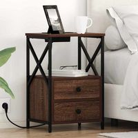mesita de noche 2 uds - mueble de dormitorio - madera y acero - roble marron 40x31x60cm