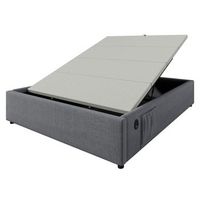 comoda comoda tapizada para cama 160200cm tejido de lino con enchufes recargables y almohadon de laminas gris