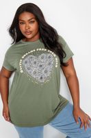 yours camiseta caqui corazon de margaritas mujer curvy y tallas grandes yours