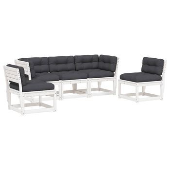 Set Sofás Jardín 5 Pzas Con Cojines Madera Maciza Pino Blanco Vidaxl