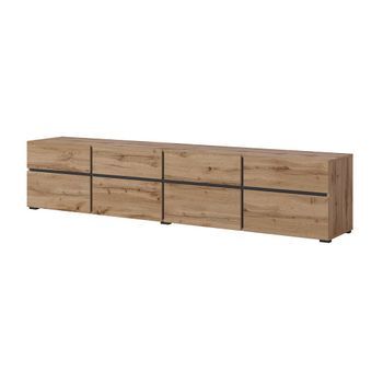 Mueble Para Tv Xl Color Roble Y Negro 225cm Colección Havana. Mueble De Diseño Con 4 Puertas Y 4 Cajones.