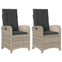 pack 2 uds sillones reclinables de jardin  silla de jardin  silla de exterior con cojines gris ratan pe