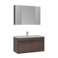 conjunto de mueble con lavabo y espejo 2 piezas  - 100 x 45 x 52 cm - nogal