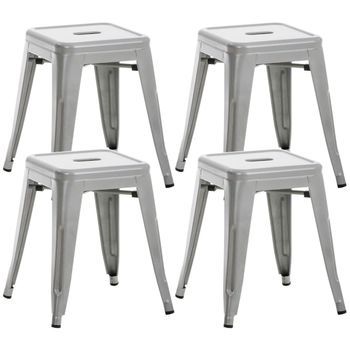 Set De 4 Taburetes Bajos Armin Metal Plateado 40x40x46 Cm Clp