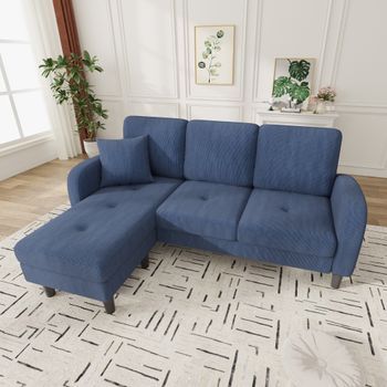 Sofá De Esquina - Mueble Para Salón - Pana - Azul (166x118x77cm)