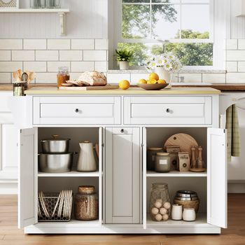 Isla De Cocina Con Encimera Abatible, Ruedas Bloqueables Y Almacenamiento, 121 X 69 X 89 Cm
