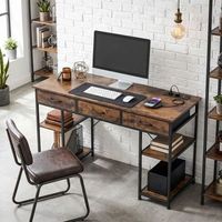 escritorio de 120 x 40 x 76 cm con almacenaje y estacion de carga marron rustico